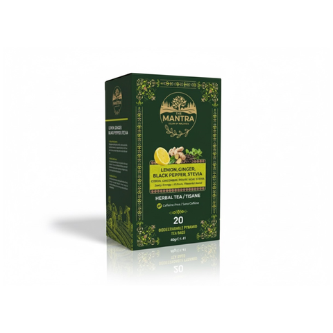 Lemon Ginger Black Pepper Stevia – Daily Immunity Elixir | 20 Plant based Pyramid Bags