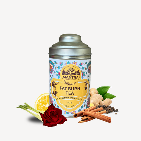 The Mantra Fat Burn Tea – 100% Natural Metabolism-Boosting Blend with Ginger, Cinnamon, Lemon & Rose – Vegan • Gluten-Free • No Artificial Additives