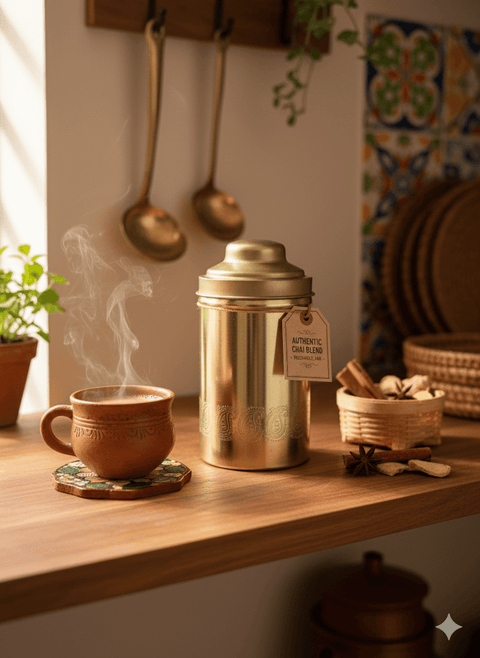 Golden Chai Container – 150 g Capacity - The Mantra Online