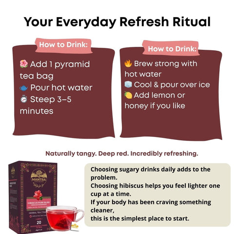 Hibiscus Tea for Beauty & Glow | 20 Pyramid Bags - The Mantra Online
