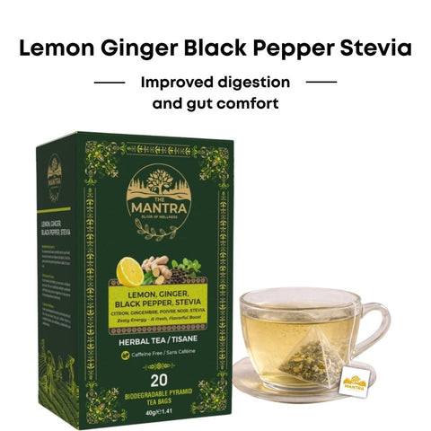 Lemon Ginger Tea for Digestion | 20 Pyramid Bags - The Mantra Online