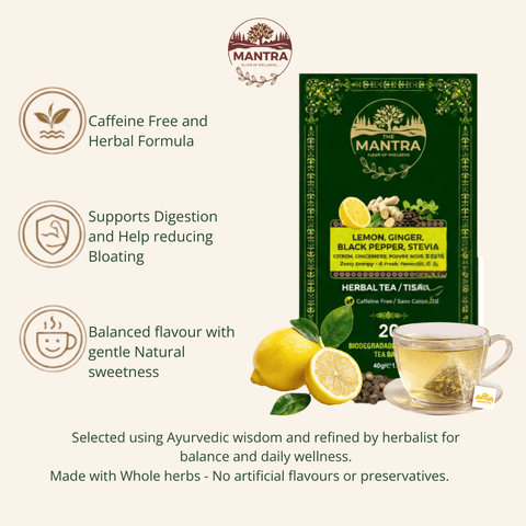 Lemon Ginger Tea for Digestion | 60 Pyramid Bags - The Mantra Online