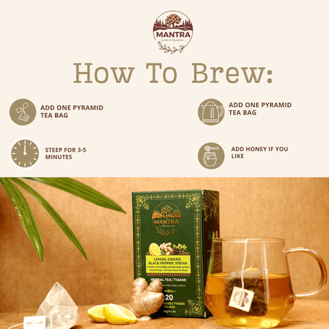 Lemon Ginger Tea for Digestion | 60 Pyramid Bags - The Mantra Online