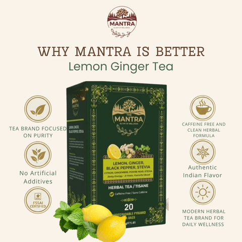 Lemon Ginger Tea for Digestion | 60 Pyramid Bags - The Mantra Online